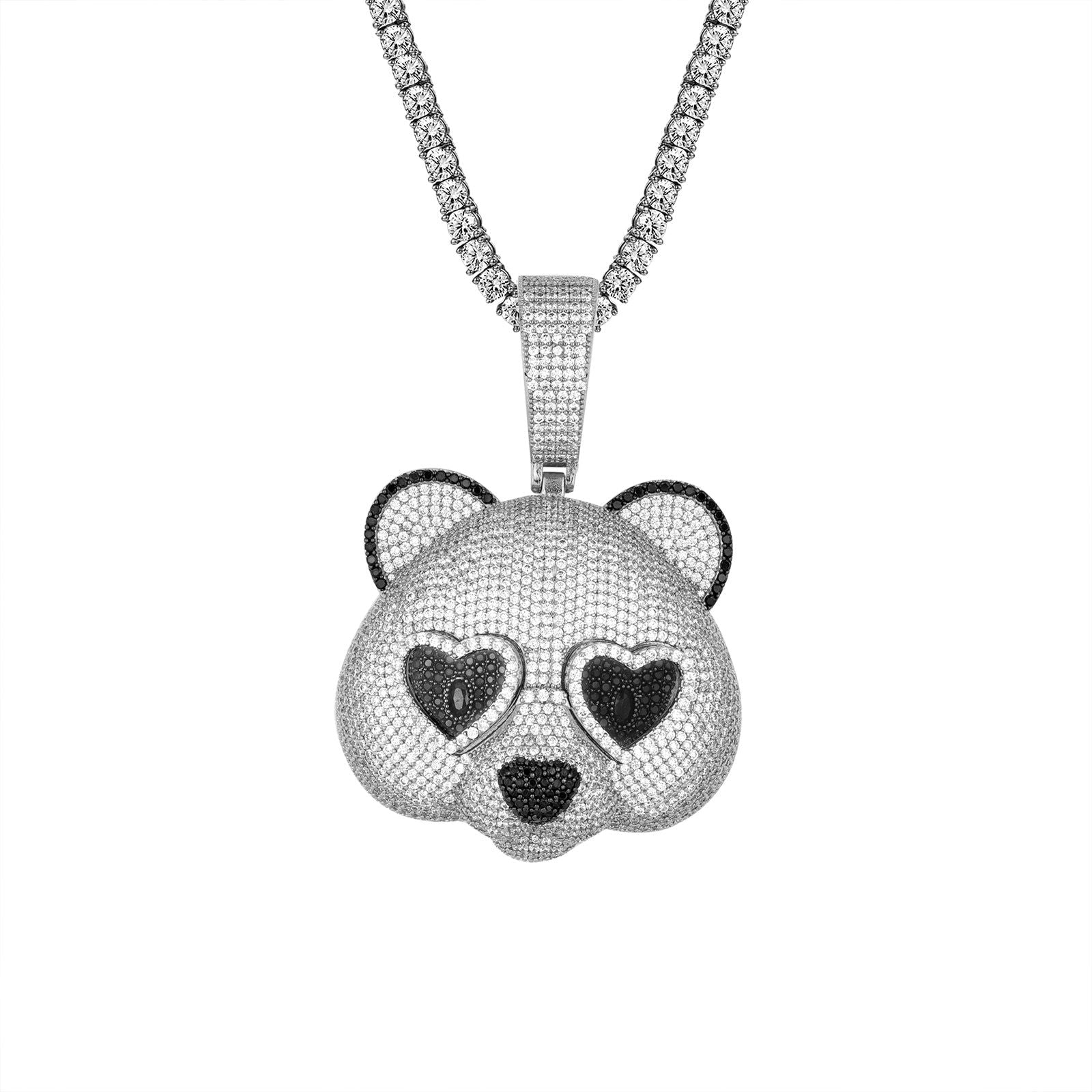 3D Panda Icy Custom Hip Hop White Gold Tone Pendant - Master of Bling